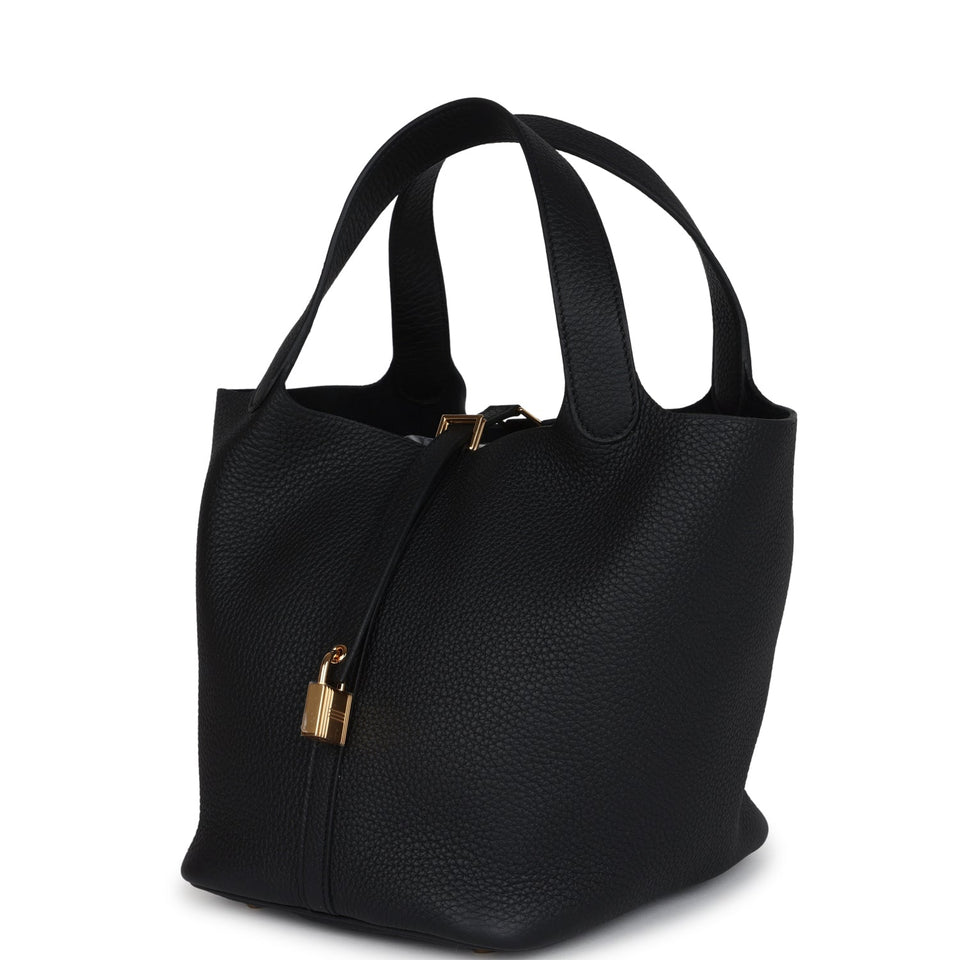 Hermes Picotin Lock 22 Black Clemence Gold Hardware