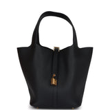 Hermes Picotin Lock 22 Black Clemence Gold Hardware