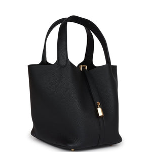 Hermes Picotin Lock 22 Black Clemence Gold Hardware