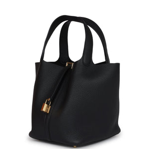 Hermes Picotin Lock 22 Black Clemence Gold Hardware