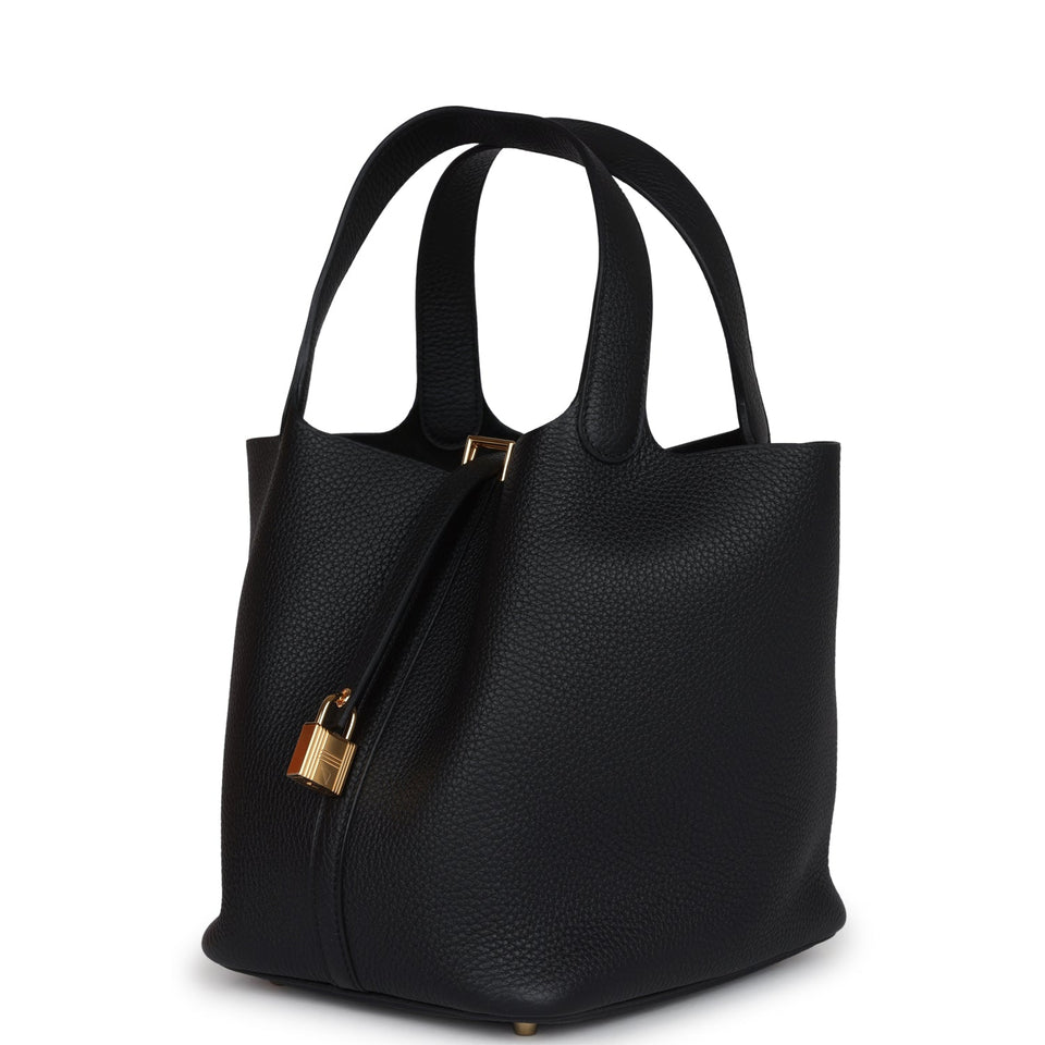 Hermes Picotin Lock 22 Black Clemence Gold Hardware