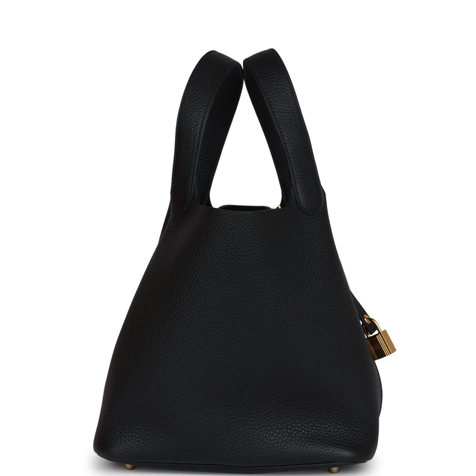 Hermes Picotin Lock 22 Black Clemence Gold Hardware
