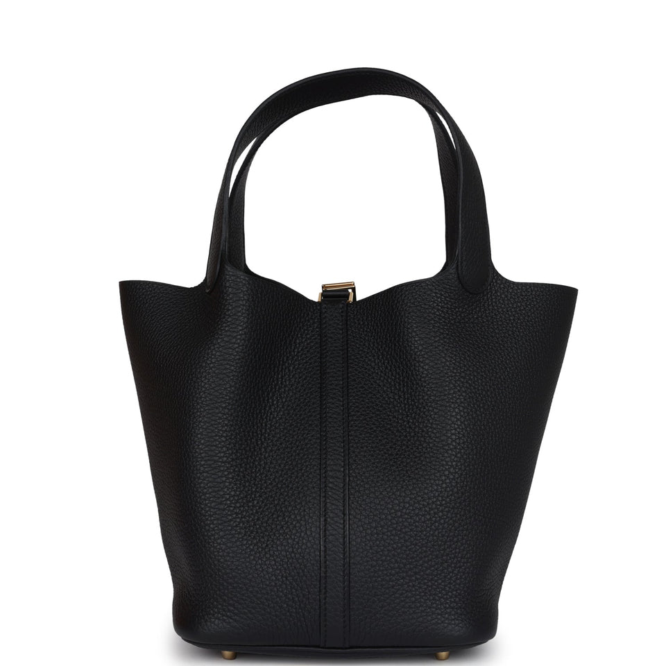 Hermes Picotin Lock 22 Black Clemence Gold Hardware