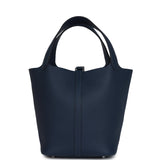 Hermes Picotin Lock 22 Bleu De Prusse Clemence Palladium Hardware