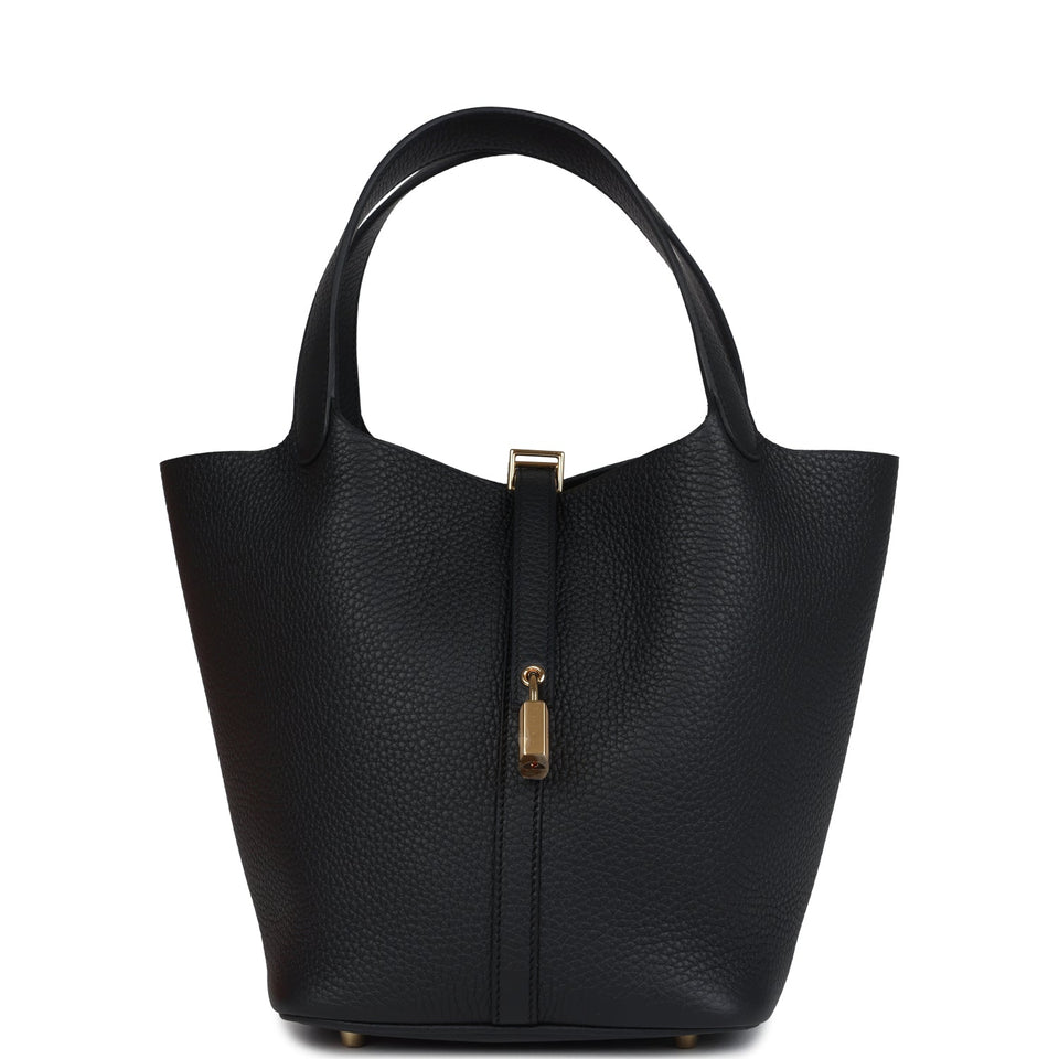 Hermes Picotin Lock 22 Black Clemence Gold Hardware