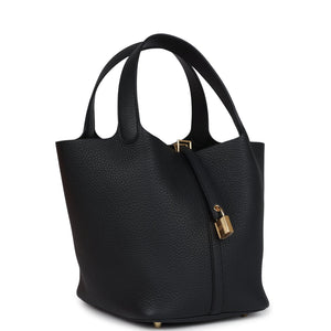 Hermes Picotin Lock 22 Black Clemence Gold Hardware