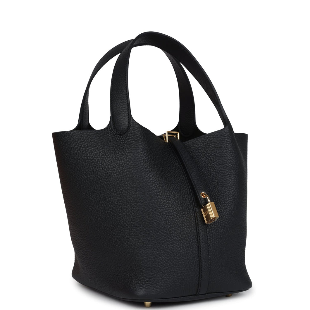 Hermes Picotin Lock 22 Black Clemence Gold Hardware