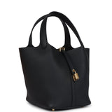 Hermes Picotin Lock 22 Black Clemence Gold Hardware