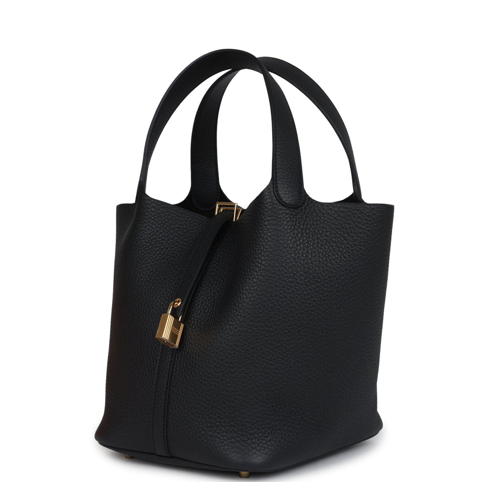 Hermes Picotin Lock 22 Black Clemence Gold Hardware