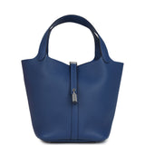 Hermes Picotin Lock 22 Bleu Tie Clemence Palladium Hardware