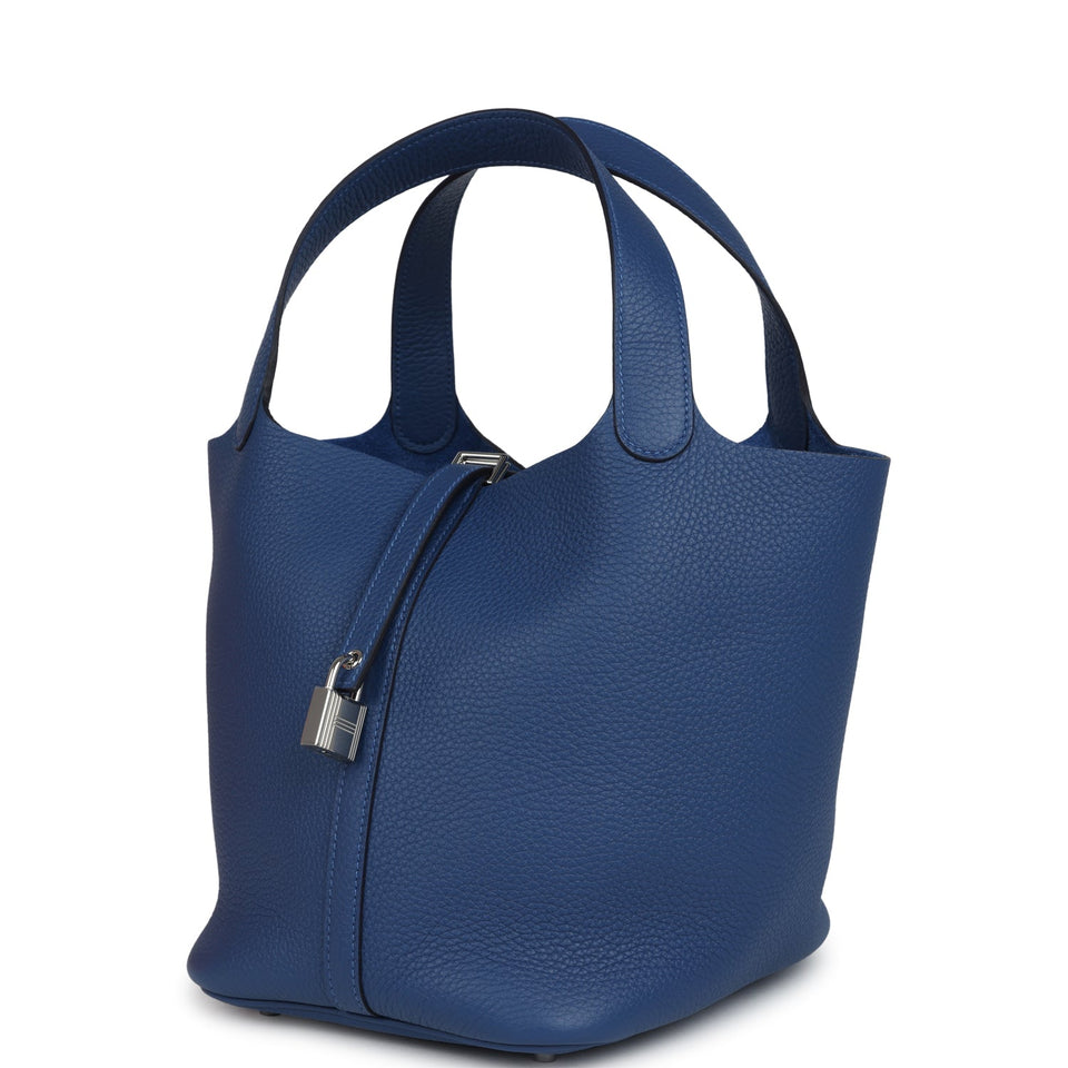 Hermes Picotin Lock 22 Bleu Tie Clemence Palladium Hardware