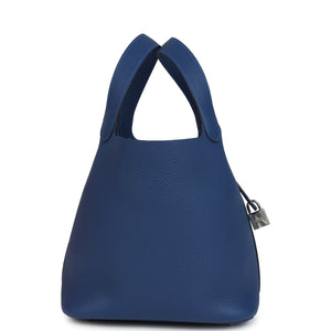 Hermes Picotin Lock 22 Bleu Tie Clemence Palladium Hardware