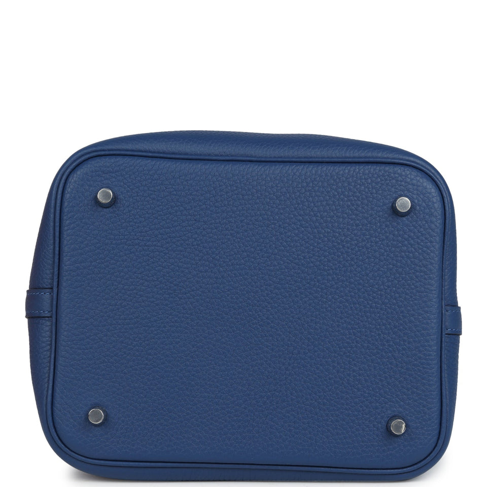 Hermes Picotin Lock 22 Bleu Tie Clemence Palladium Hardware