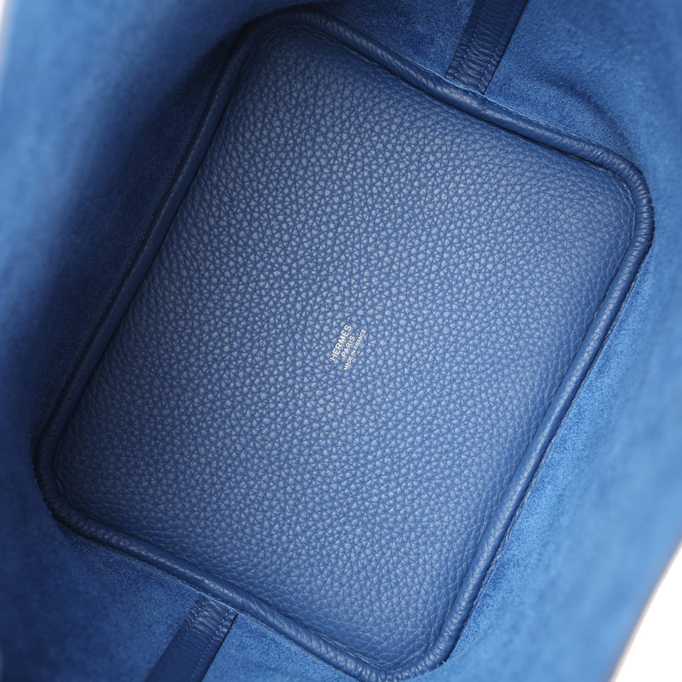 Hermes Picotin Lock 22 Bleu Tie Clemence Palladium Hardware