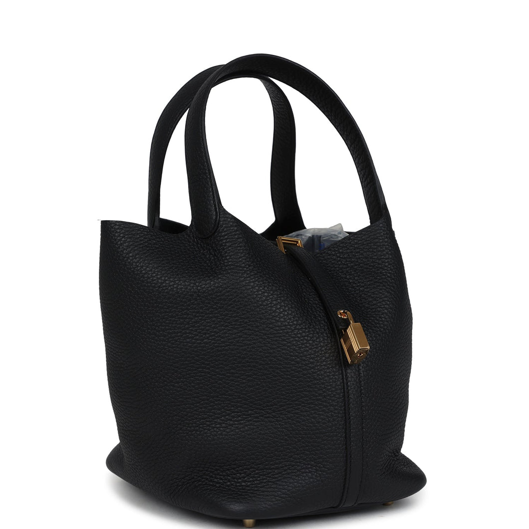 Hermes Picotin Lock 22 Black Clemence Gold Hardware
