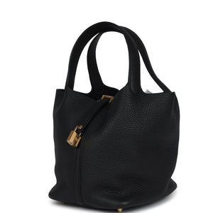 Hermes Picotin Lock 22 Black Clemence Gold Hardware