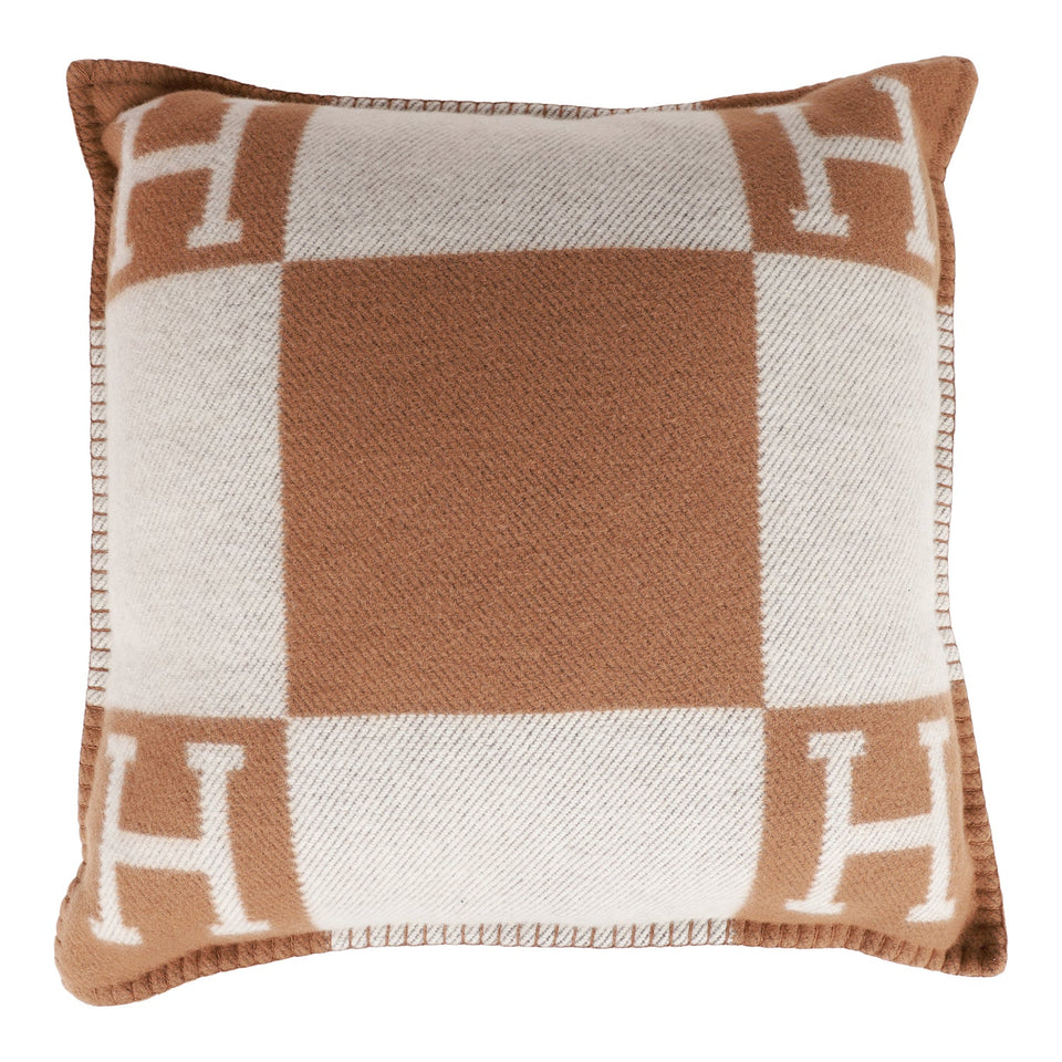 Hermes "Avalon" Ecru and Camel Signature H Cushion