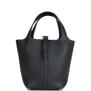 Hermes Monochrome Picotin 18 Black Clemence Black Hardware