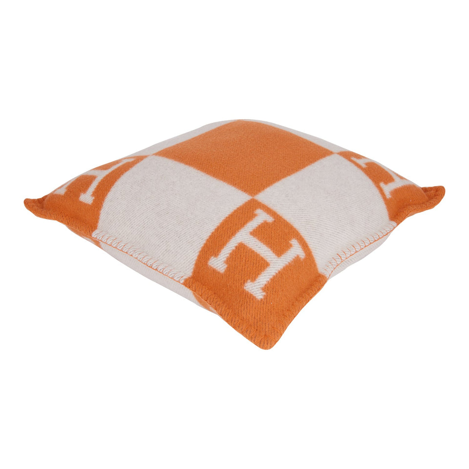 Hermes "Avalon" Ecru and Potiron Signature H Cushion PM