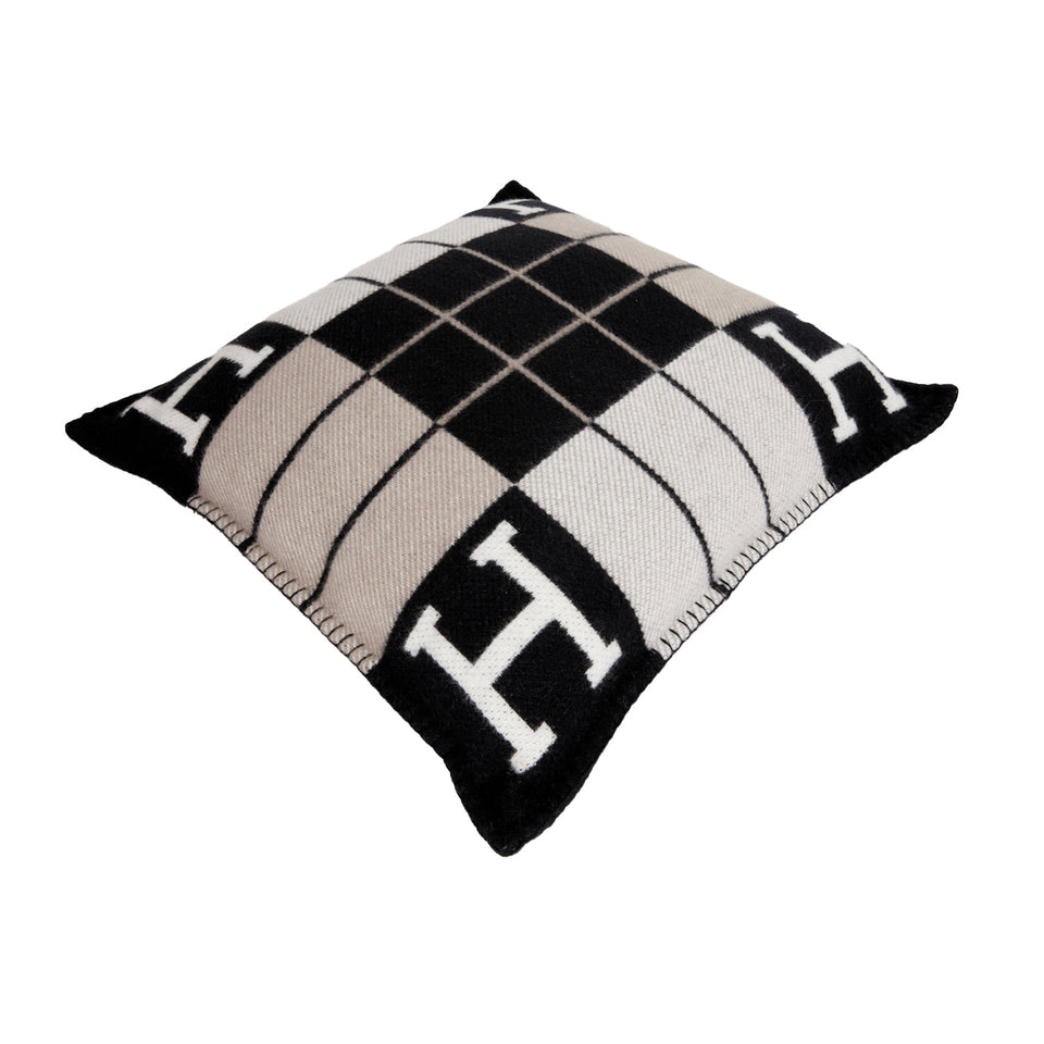 Hermes "Avalon III" Gris and Black Signature H Cushion PM Set of Two