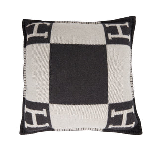 Hermes "Avalon" Ecru and Gris Fonce Signature H Cushion PM Set of Two