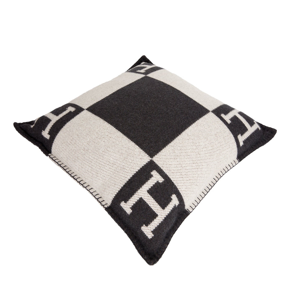 Hermes "Avalon" Ecru and Gris Fonce Signature H Cushion PM Set of Two
