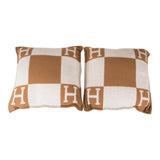 Hermes "Avalon" Ecru and Camel Signature H Cushion PM Set of Two
