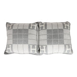 Hermes "Avalon III" Ecru and Gris Clair Signature H Cushion PM Set of Two