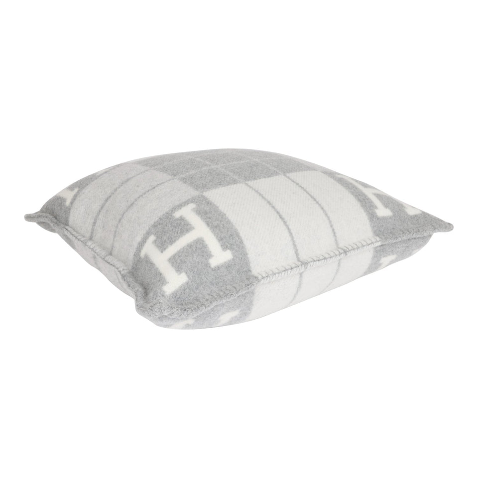 Hermes "Avalon III" Ecru and Gris Clair Signature H Cushion PM Set of Two