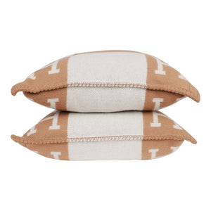Hermes "Avalon" Ecru and Camel Signature H Cushion Set PM