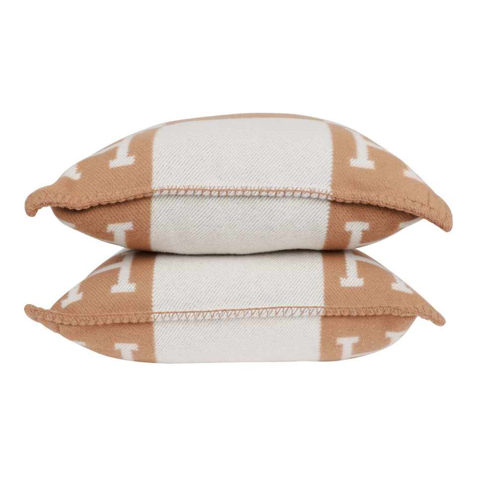 Hermes "Avalon" Ecru and Camel Signature H Cushion Set PM