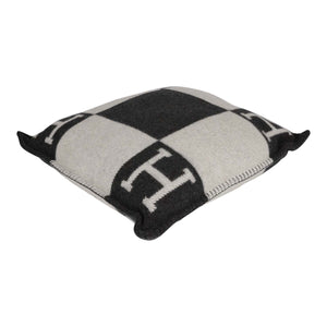 Hermes "Avalon" Ecru and Gris Fonce Signature H Cushion PM Single