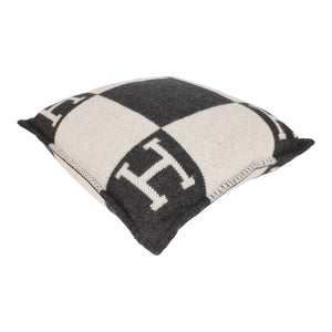 Hermes "Avalon" Ecru and Gris Fonce Signature H Cushion PM Single