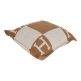 Hermes "Avalon" Ecru and Camel Signature H Cushion PM