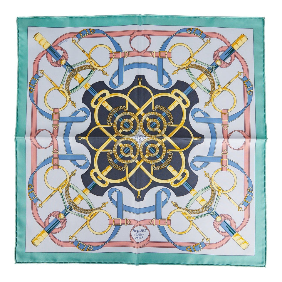 Hermes "Gavroche" Vert Amande Silk Pocket Square Scarf 45cm Pair