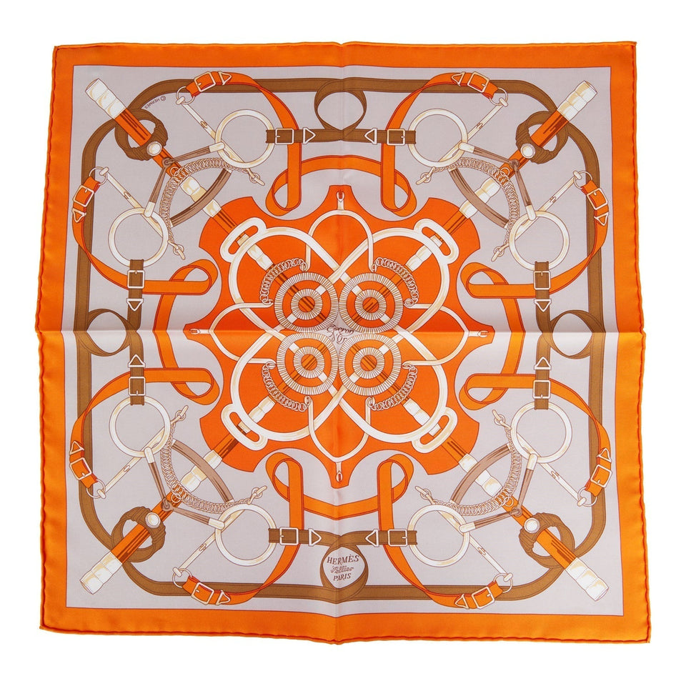 Hermes "Gavroche" Orange Silk Pocket Square Scarf 45cm