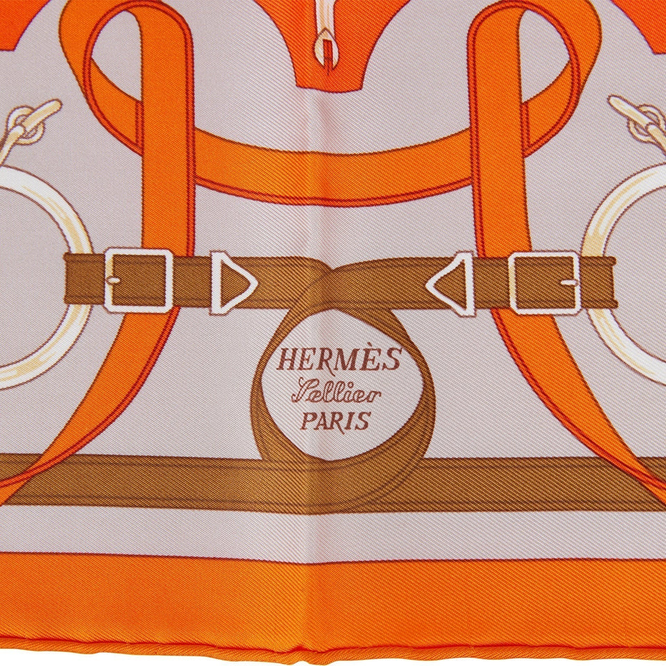 Hermes "Gavroche" Orange Silk Pocket Square Scarf 45cm