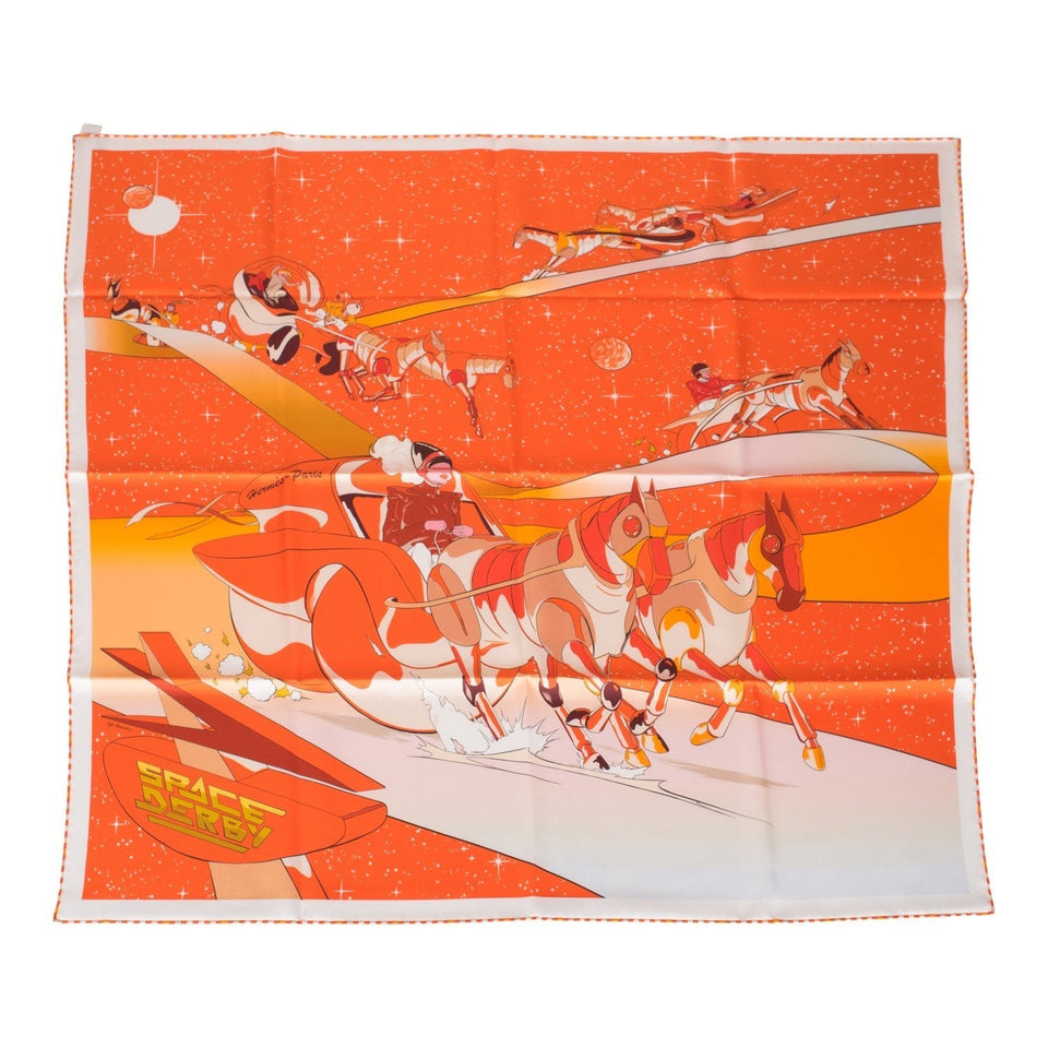 Hermes "Space Derby" Rouge Silk Twill Scarf 90cm