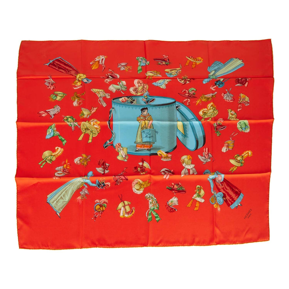 Hermes Vintage "Paris Modiste" Orange Silk Scarf 90cm