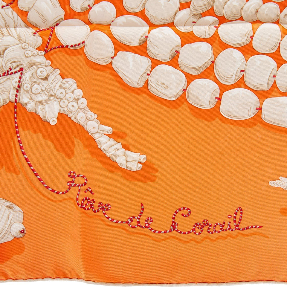 Hermes "Reve de Corail" Orange Silk Scarf 90cm
