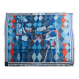 Hermes "Patchwork Horse" Bleu Royal Cashmere and Silk Shawl 140cm