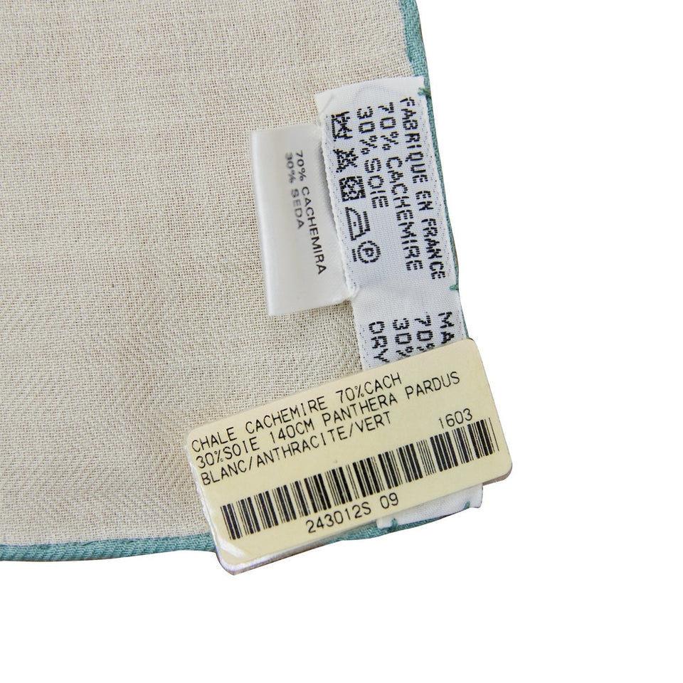 Hermes "Panthera Pardus" White Cashmere Shawl 140cm