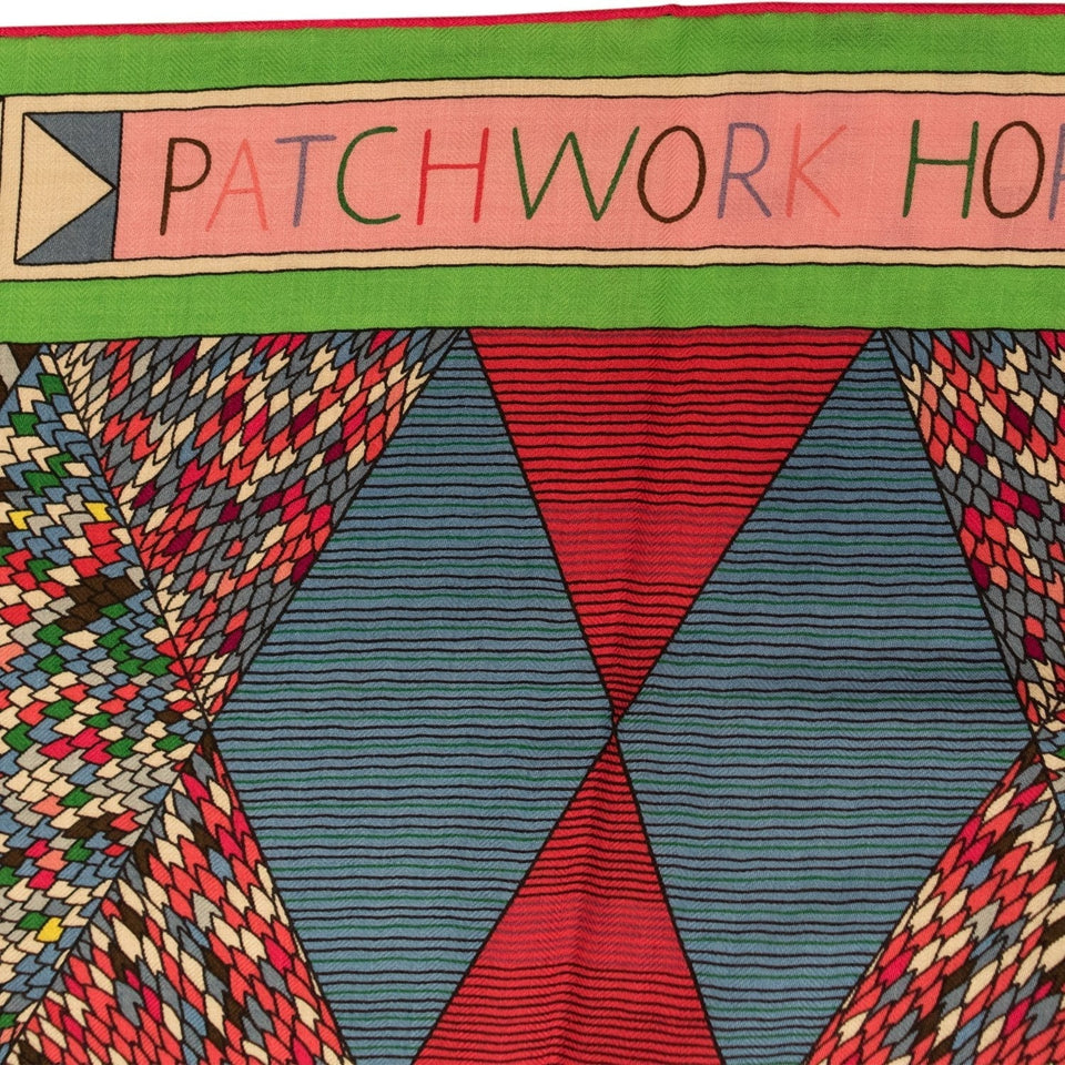 Hermes "Patchwork Horse" Fuchsia Cashmere and Silk Shawl 140cm