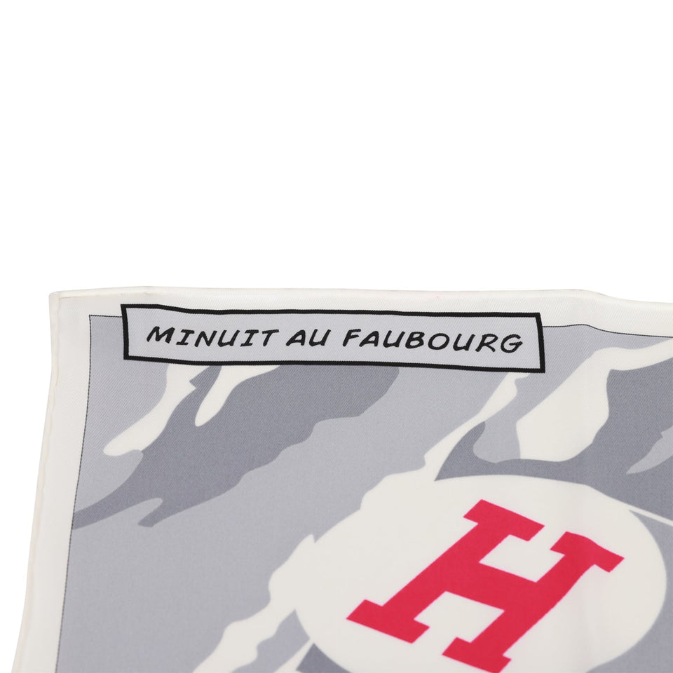 Hermes "Minuit au Faubourg" White Silk Twill Scarf 70cm