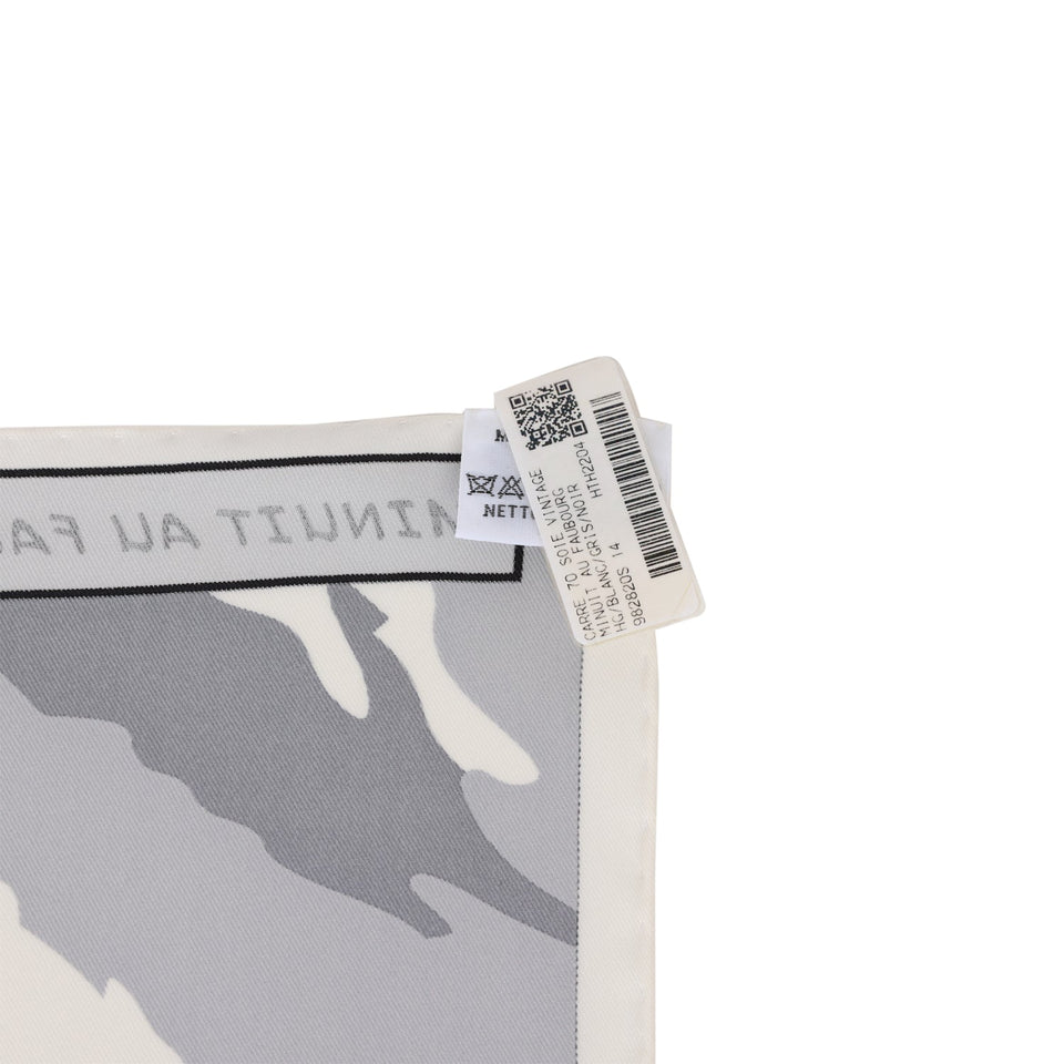 Hermes "Minuit au Faubourg" White Silk Twill Scarf 70cm