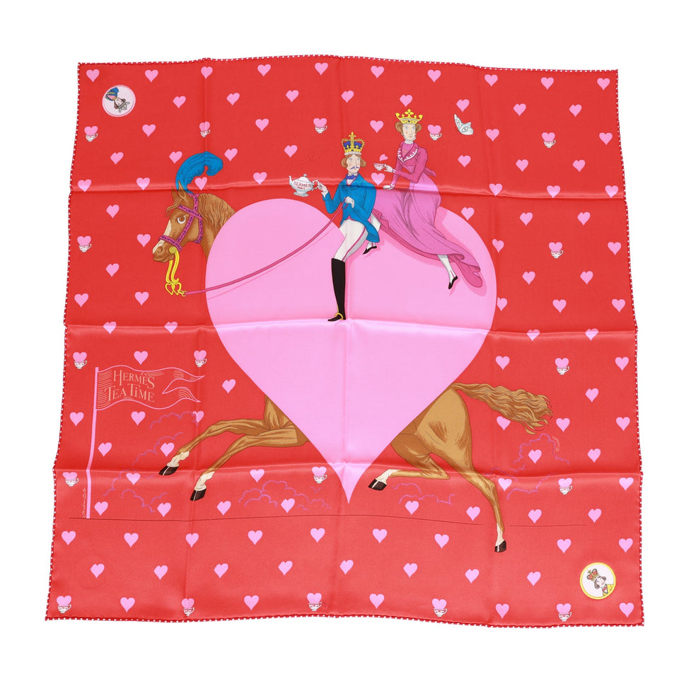 Hermes "Tea Time Medallions" Rouge Silk Twill Scarf 70cm