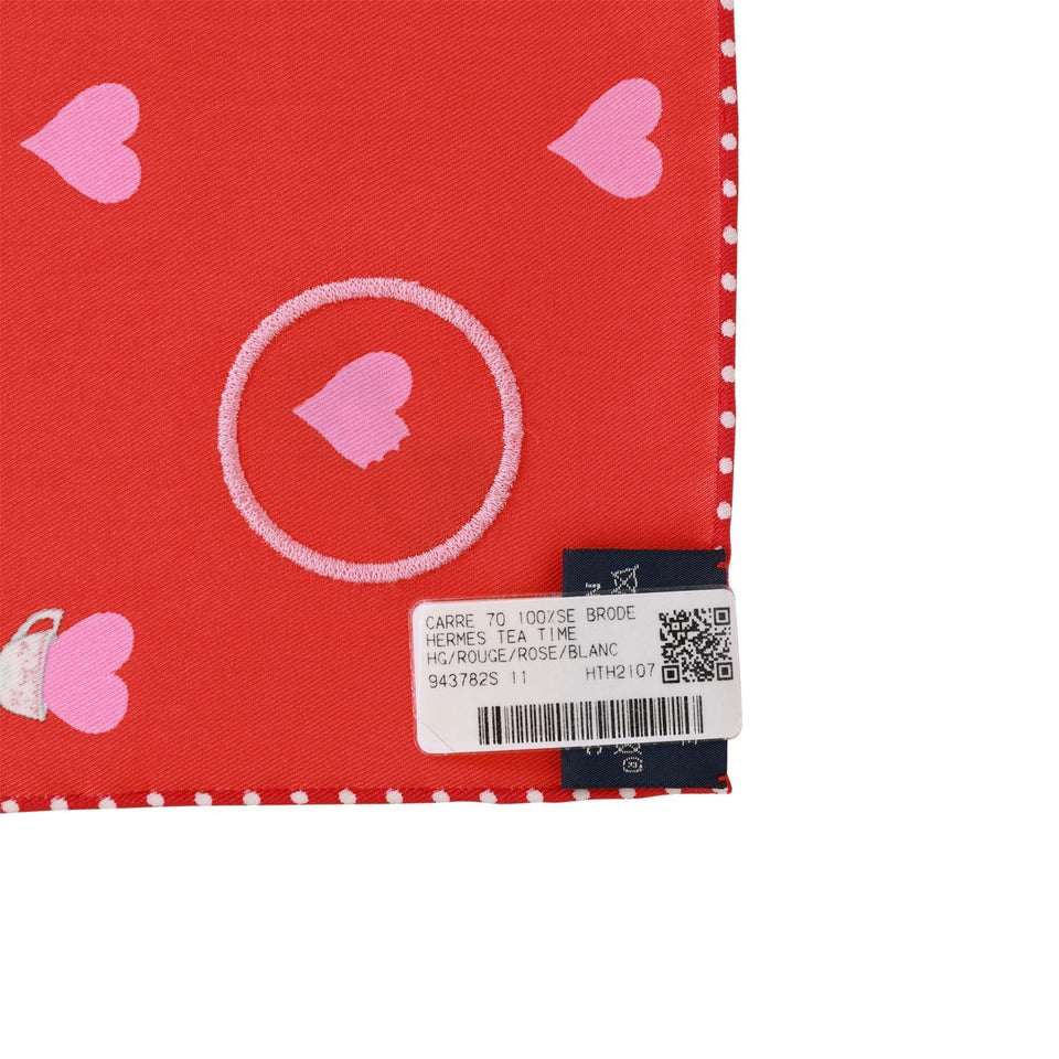 Hermes "Tea Time Medallions" Rouge Silk Twill Scarf 70cm
