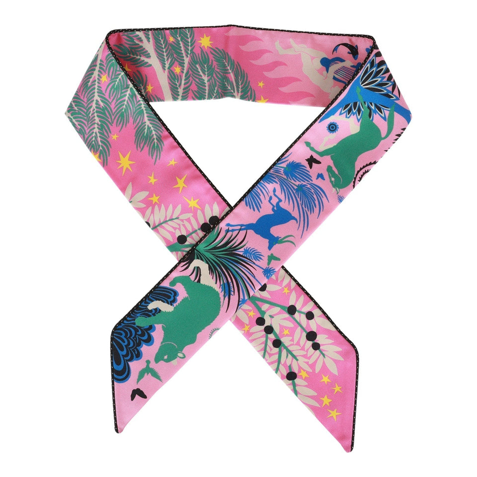 Hermes "Sous Le Charme D'Orphee" Pink Silk Twilly Pair