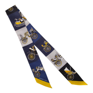 Hermes "Voitures Exquises" Bleu Marine Silk Twilly Pair