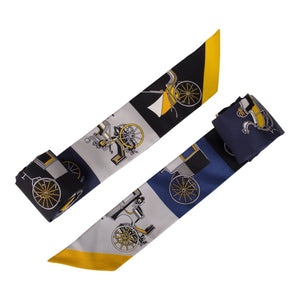 Hermes "Voitures Exquises" Bleu Marine Silk Twilly Pair